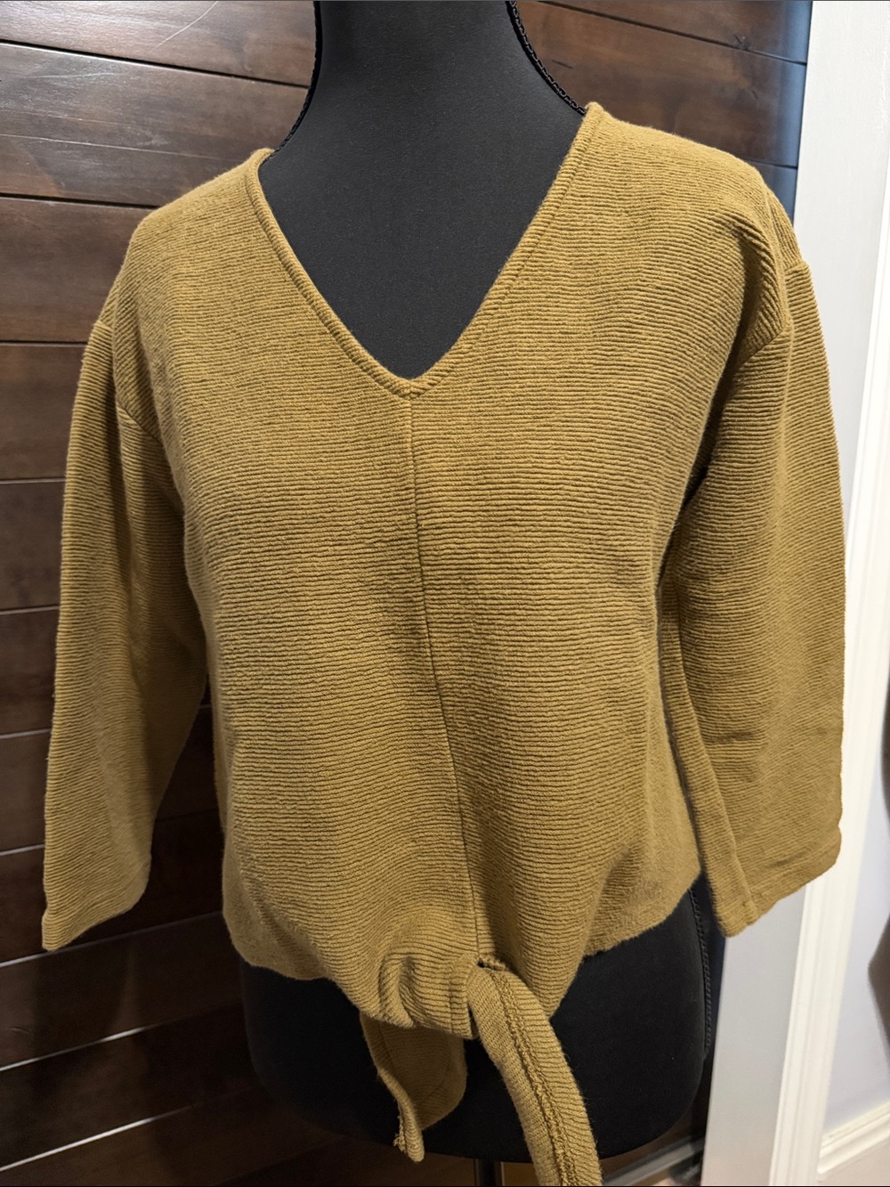 Madewell Olive Tie-Front V-Neck Sweater